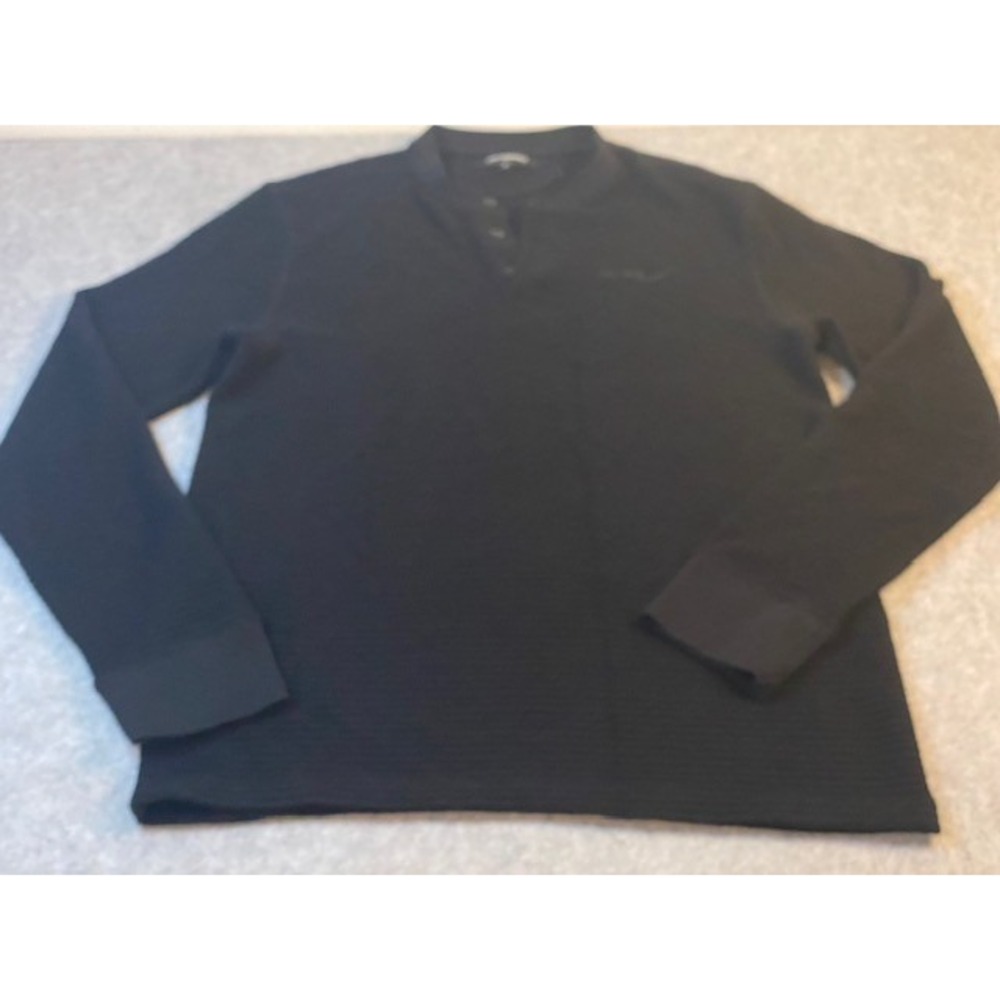 KARL LAGERFELD PARIS Men's Black Textured Rib‎ Knit Long Sleeve Henley SZ M*NWOT